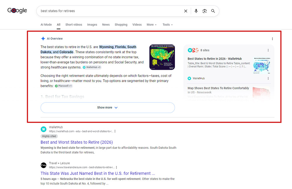 AI overview on the search results page