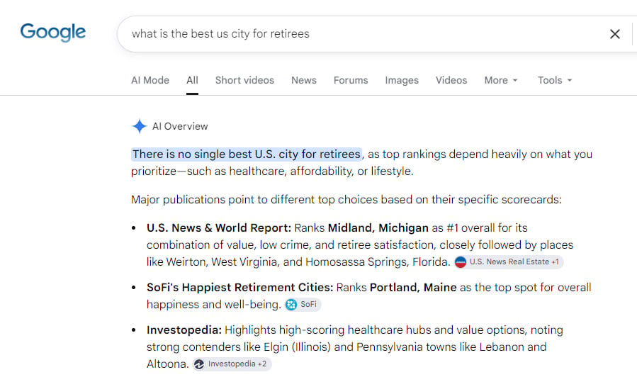 Screenshot of an AI overview on a Google search query